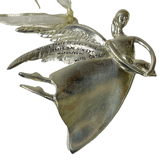 Angel Pewter Ornament Where Is Greater Love There Are Always Miracles Engravable - Picture 2 of 10